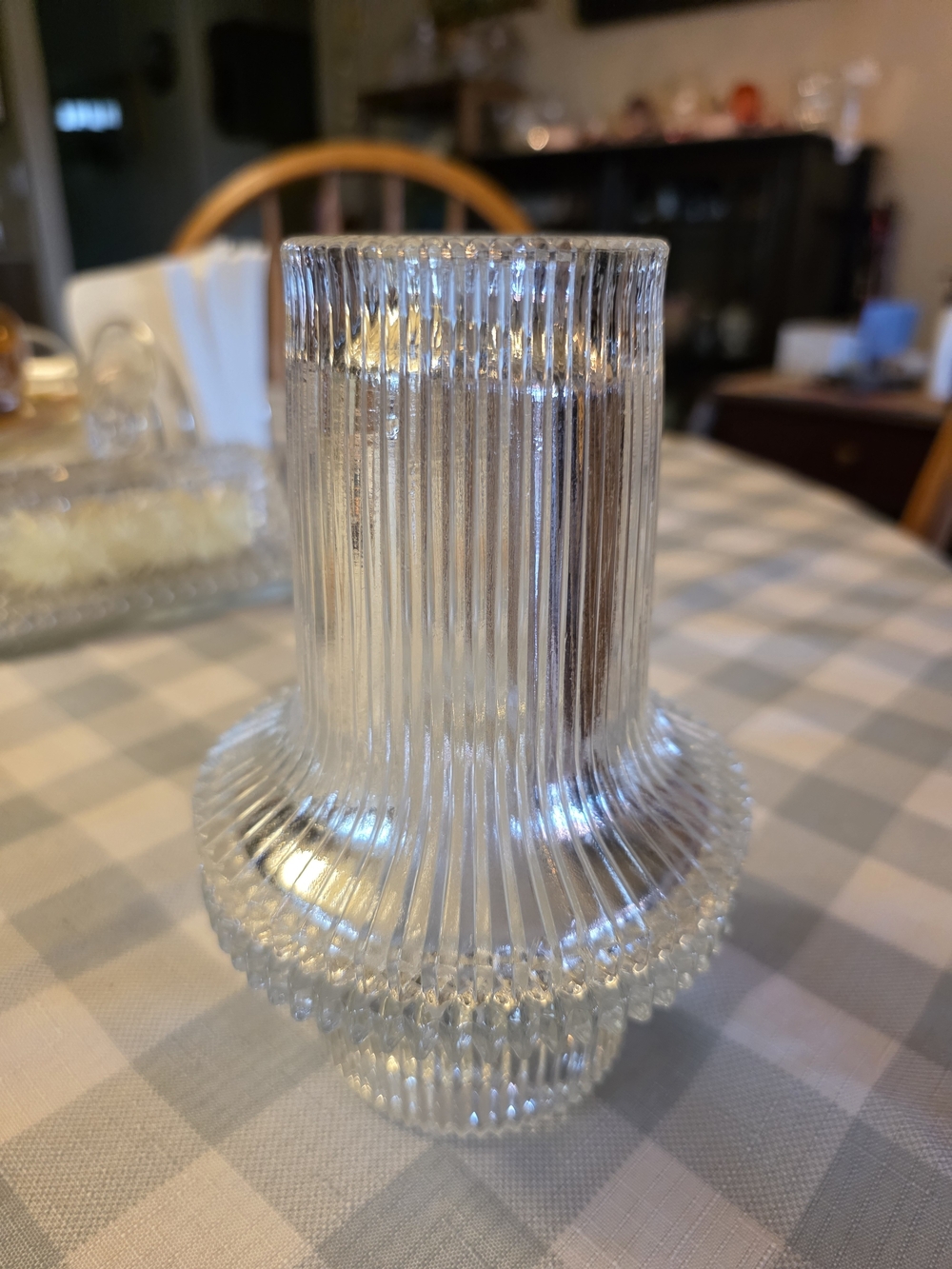 Clear Ribbed Glass Candle Holder — Textured Tabletop Accent